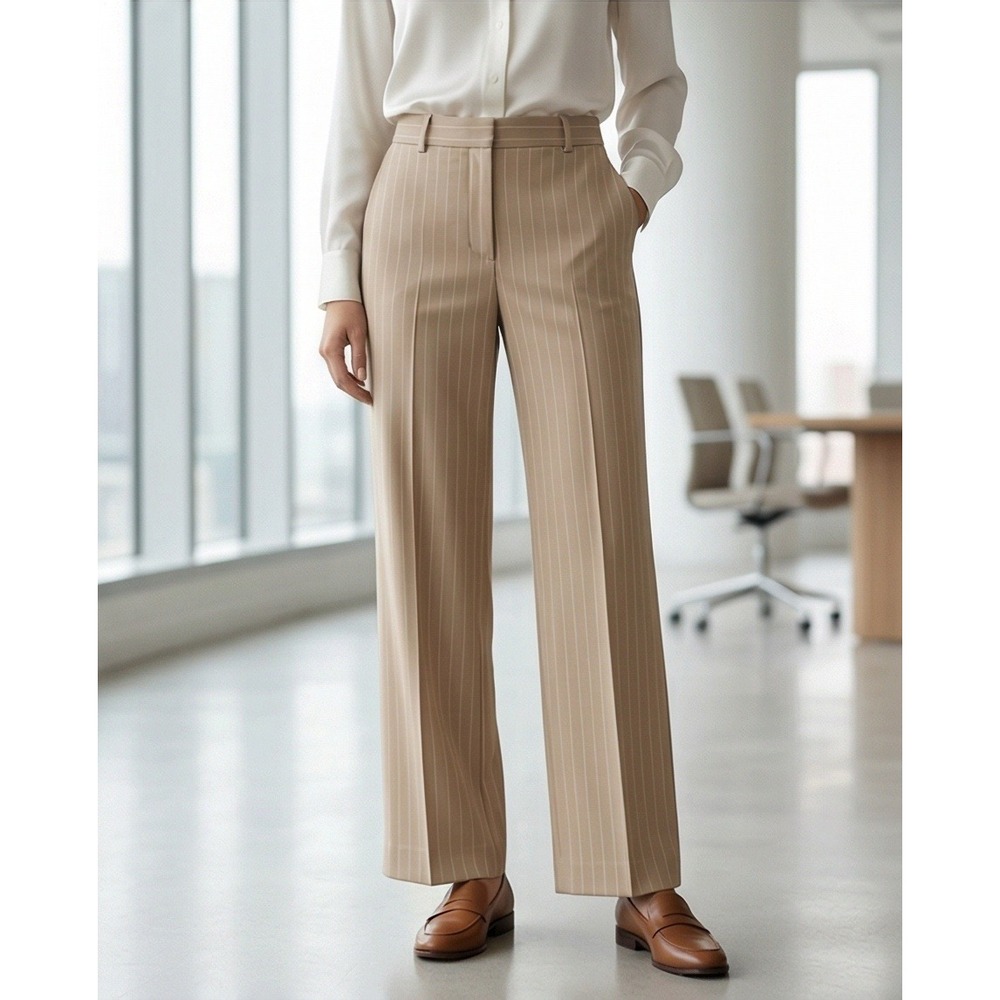 Avenue‎ 24 Stretch Pinstripe Cuff Pant Modern Fit Straight Leg Taupe Plus NWT